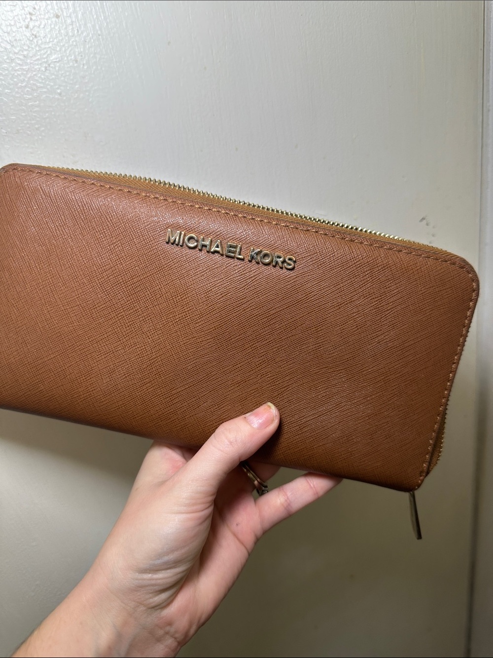 Michael Kors Cognac Saffiano Zip Wallet